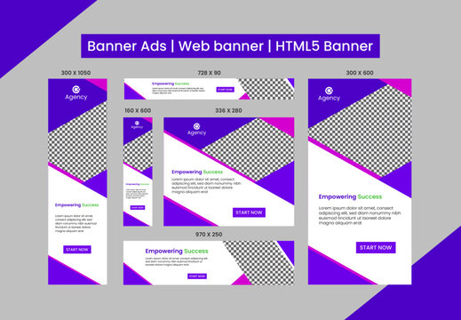 HTML5 banner ads design web template Set, Horizontal header web banner. Editable Google display ads banner set template	