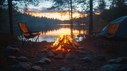Campfire Serenity: Lakeside Evening