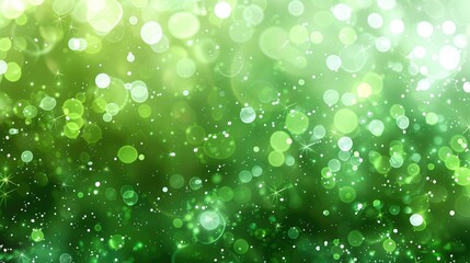 A vibrant green bokeh background with sparkling light effects.