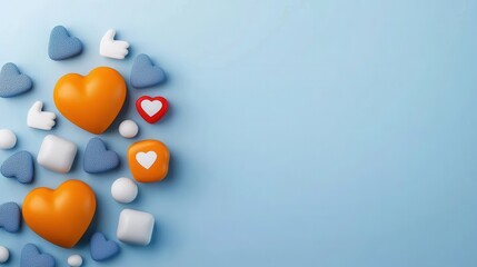 Minimalistic Hearts Shapes in Various Colors on Blue Background