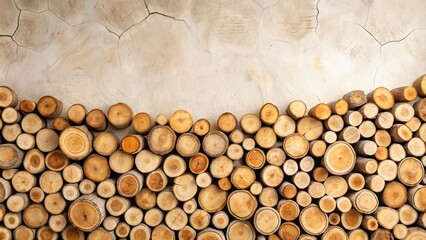 A Rustic Arrangement of Round Wooden Logs, with a Natural Whitewashed Wall as a Background