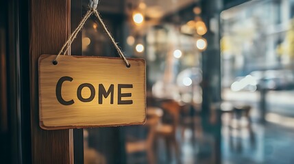 Welcome sign hanging on office door, greeting new employee 