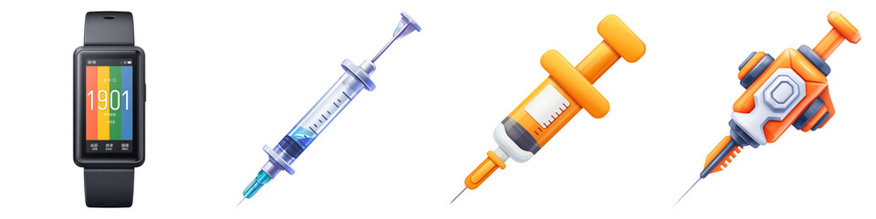 health warning and awareness concept. Smartwatch and syringes on Transparent background.