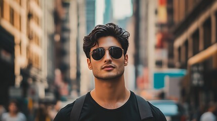 Young Man Wearing Sunglasses in a City Street