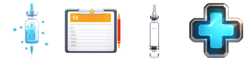 Obraz premium health warning and awareness concept. Medical tools and supplies icons on Transparent background.