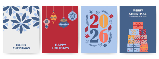 Merry Christmas and Happy New Year minimalist geometric design for banner, card, cover, poster, advertising, wallpaper.