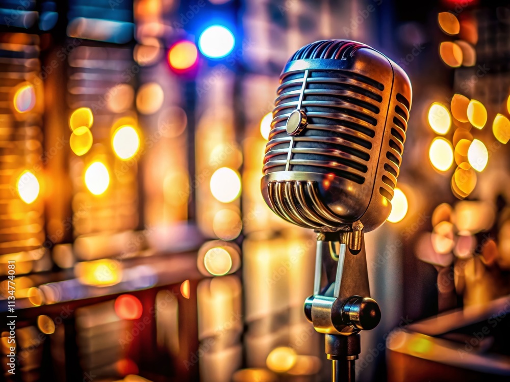 Aufkleber captivating low light photography of a vintage microphone in a dimly lit recording studio setting wi