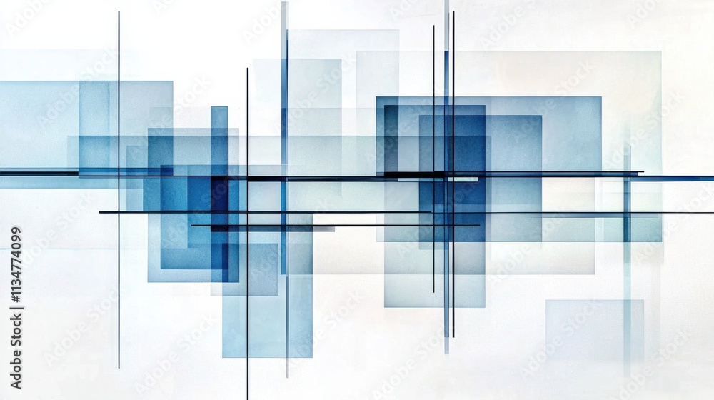 Poster abstract geometric architectural composition with minimalist intersecting shapes and lines in monoch