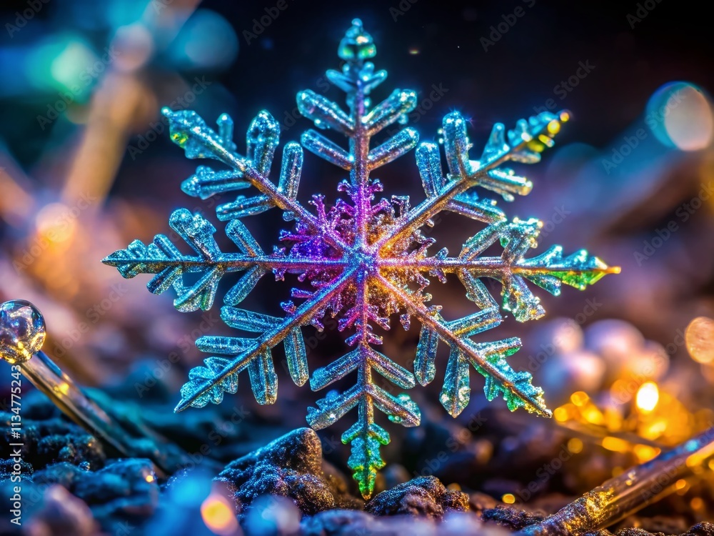 Poster captivating low light photography of intricate snowflake crystals with stunning details and unique p