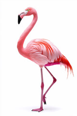 Obraz premium Pink flamingo isolated on white background, vertical