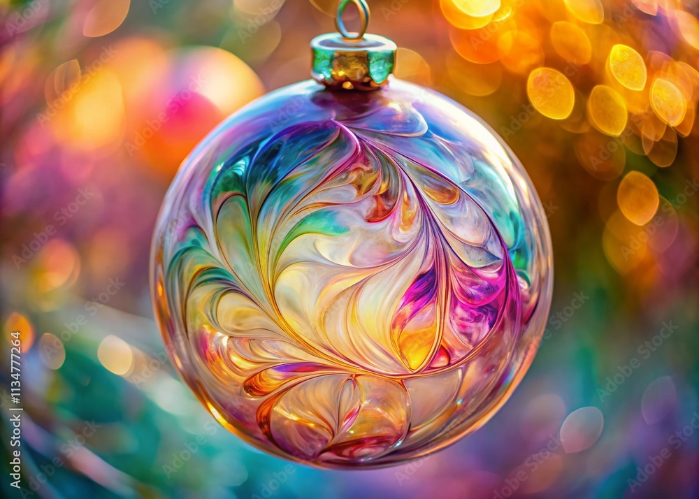 Poster captivating macro of soft pastel glass patterns on handblown ornament with delicate swirls and textu