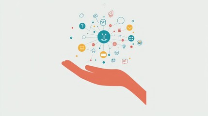 Hand Holding Network Of Connected Digital Icons