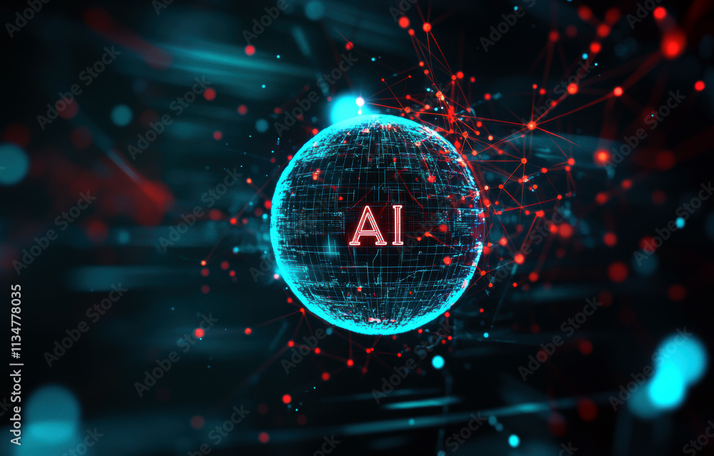 Aufkleber this striking image symbolizes the interconnected world of artificial intelligence, depicting a lumi