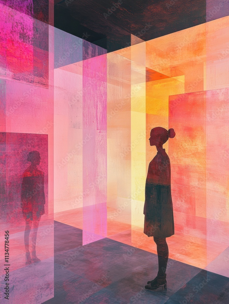 Leinwandbilder visitors engage with immersive virtual artworks in a digital gallery showcasing vivid colors and abs