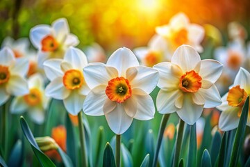 Obraz premium Captivating Macro Photography of Narcissus Blooms in a Serene Park Setting, Showcasing Nature's Beauty and Delicate Petals Bathed in Soft Natural Light