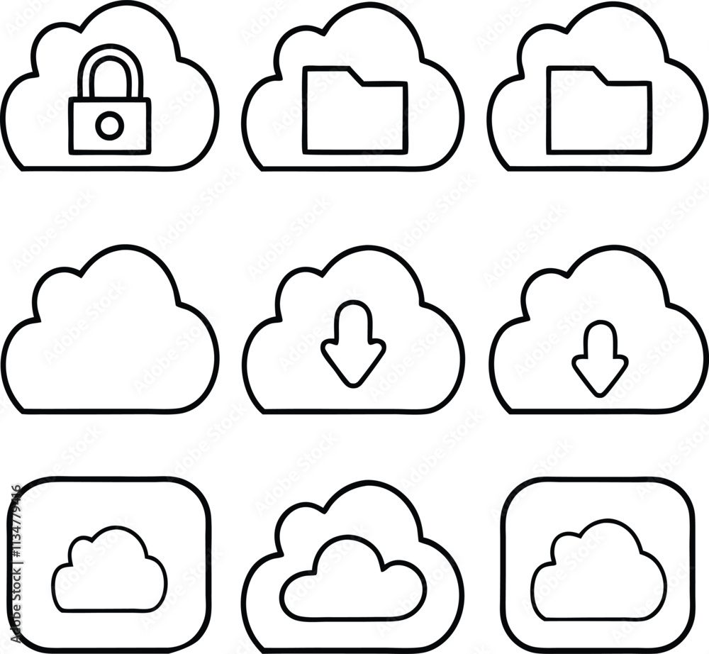 Poster cloud computing icons storage, security, download, and upload