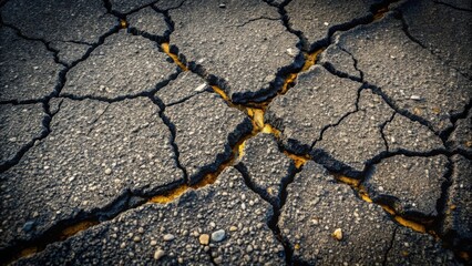 Obraz premium A close-up view of cracked earth with a yellow line running through the cracks, highlighting the fragility and vulnerability of the surface