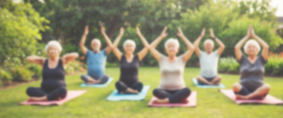 Fototapeta premium Retired individual meditating in yoga poses with nature as a blurred, peaceful backdrop, blurred background, yoga, retire