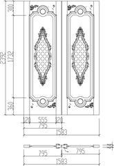 Vector sketch illustration of the silhouette of a traditional ethnic classic teak wood door design full of carvings.eps