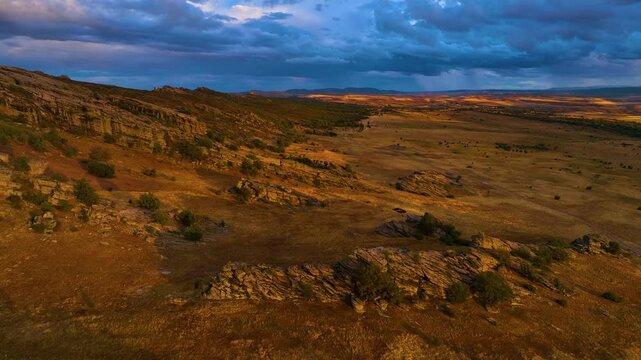 Landscape at the castle of Zafra (12th century). Municipality Campillo Due&ntilde;as. Aerial view from drone. Molina Alto Tajo Geopark. Alto Tajo Natural Park. Guadalajara. Castilla la Mancha. Spain. Europe