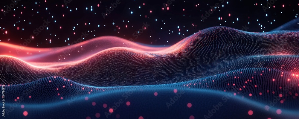 Poster futuristic abstract digital background wallpaper with neon dots waves and ambient lighting for techn