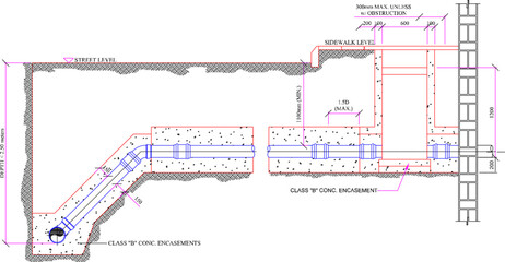 Obraz premium sketch vector illustration silhouette design CLEANOUT TO LINE SHALLOW HOUSE CONNECTION PIPE IN STREET RIGHT OF WAY.eps