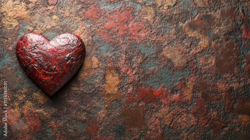 Poster heart shape made of textured red material against a rustic background