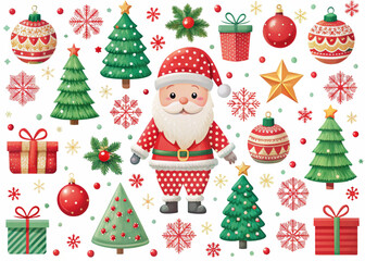 A collection of Christmas decorations including snowmen snowman and Christmas tree Elements Set