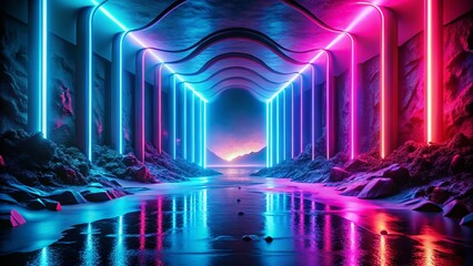 Captivating Neon Gradient in Low Light: A Stunning Blend of Bright Blue, Pink, and Grey for Mood Setting and Artistic Ambiance