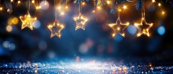 Obraz premium Sparkling Star Lights Festive Holiday Background with Glimmering Glitter