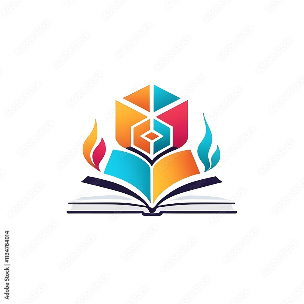 Poster igniting knowledge: a vibrant and abstract logo design featuring an open book with a colorful, multi