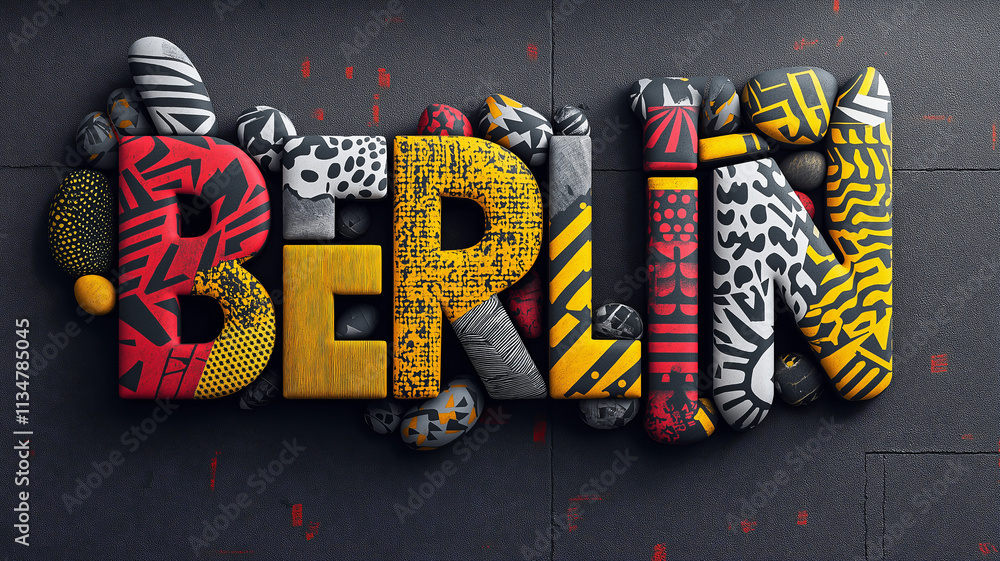Poster colorful berlin mural showcasing artistic letters on a textured background with vibrant patterns and