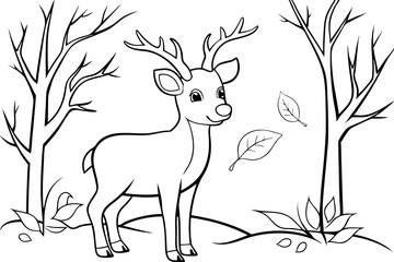 Autumn Deer Coloring Page Woodland Animal Line Art