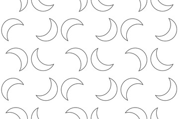 Seamless black and white pattern featuring crescent moons, ideal for childrens coloring activities and creative projects.