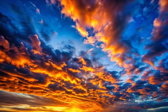 Captivating Night Photography of Stratocumuliform Cirrus Clouds Illuminated by Sunset Afterglow Against a Dark Blue Sky for Stunning Landscape Imagery