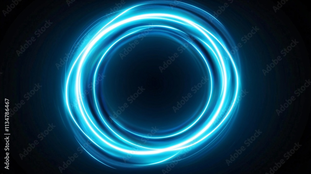 Poster bright blue glowing circular light against a dark background, creating a modern and dynamic visual e