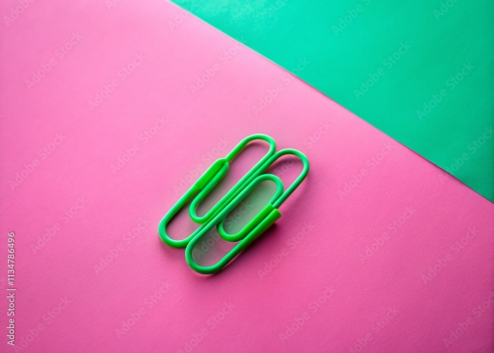 Aufkleber captivating night photography of two green paper clips in stop motion animation on a soft pink surfa