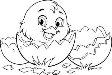 Adorable Baby Chick Hatching from Egg Shell Coloring Page