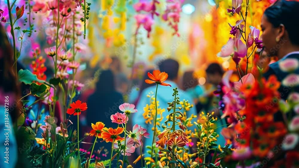 Poster dreamy image of participants surrounded by an array of colorful flowers and greenery.