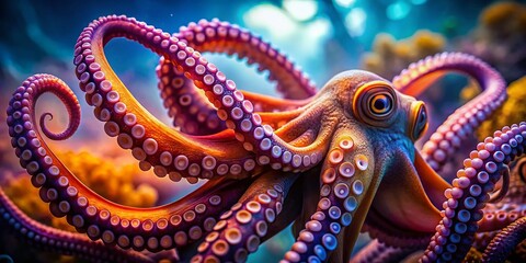 Captivating Octopus Tentacles in Artistic Composition Emphasizing the Rule of Thirds - A Stunning Underwater Display of Nature's Intricacies and Textures