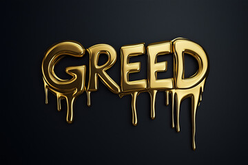 Bold golden text resembling the word greed with a dripping effect against a dark background