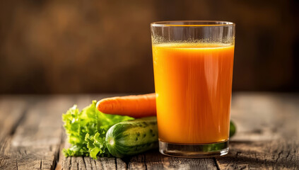 Fototapeta premium A glass of freshly squeezed carrots juice