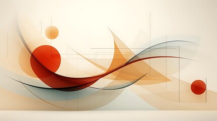 Abstract background with flowing orange and red shapes, circles, and lines on a light beige backdrop.