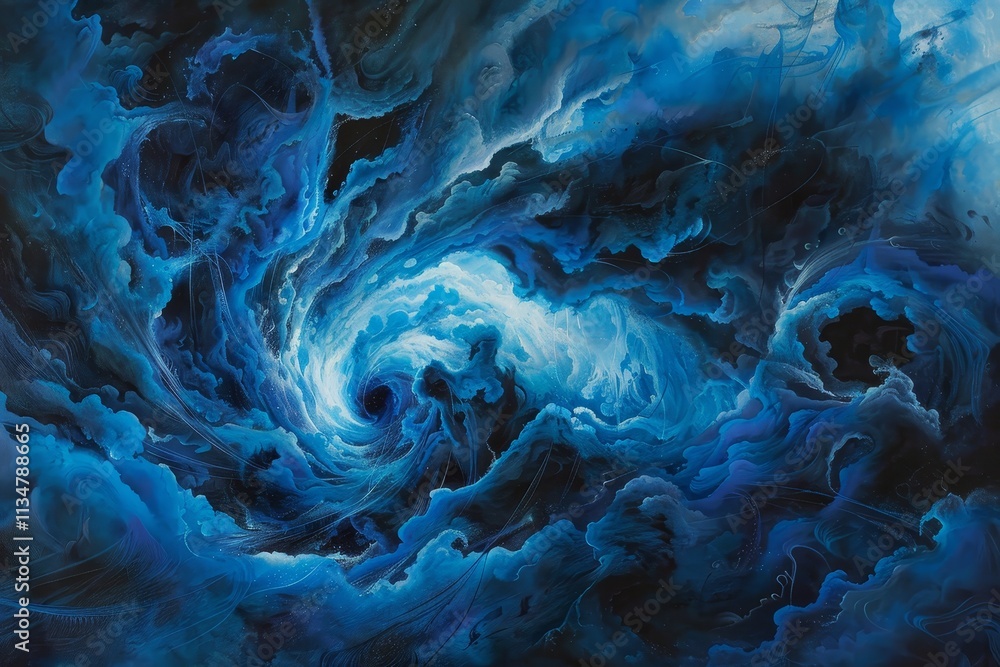 Poster the artwork captures a mesmerizing swirl of deep blue clouds, evoking feelings of vastness and myste
