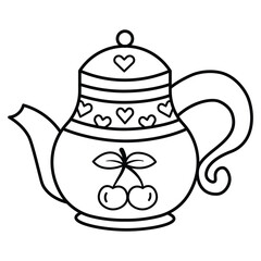 Hand Drawn Cute Teapot Coloring Book Vector Illustration. Bold and Easy Design For Adults and Kids. Coloring Page for Stress Relief and Relaxation