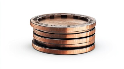 A stack coins, collectible element, hyper-realistic detail, metallic hues, isolated on white background 