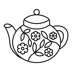 Hand Drawn Cute Teapot Coloring Book Vector Illustration. Bold and Easy Design For Adults and Kids. Coloring Page for Stress Relief and Relaxation