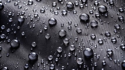 Water drops glistening on black waterproof fabric, water drops, black fabric, waterproof, texture, surface, close-up
