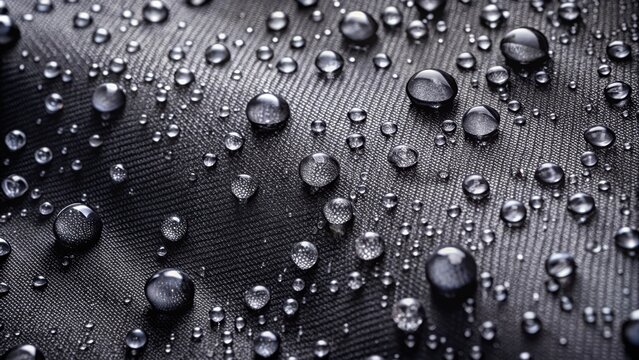 Water drops glistening on black waterproof fabric, water drops, black fabric, waterproof, texture, surface, close-up