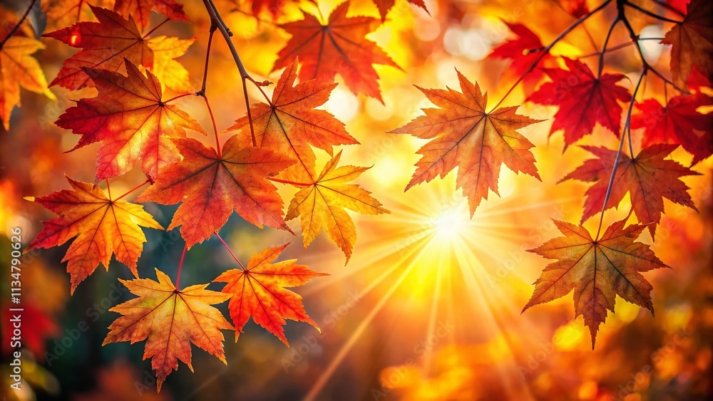 Poster captivating portrait of colorful autumn maple leaves illuminated by sunlight creating a stunning nat